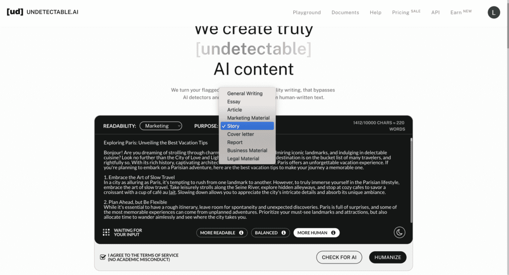 Undetectable AI key features