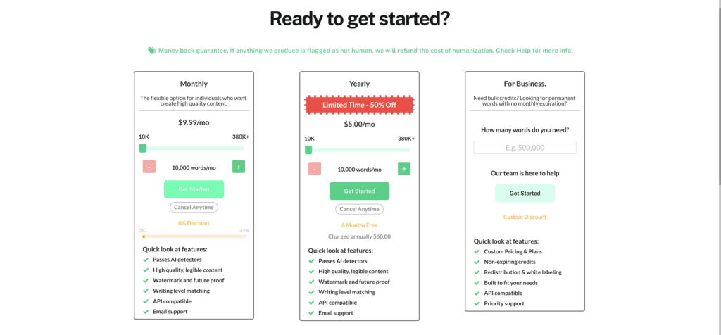 Undetectable AI pricing