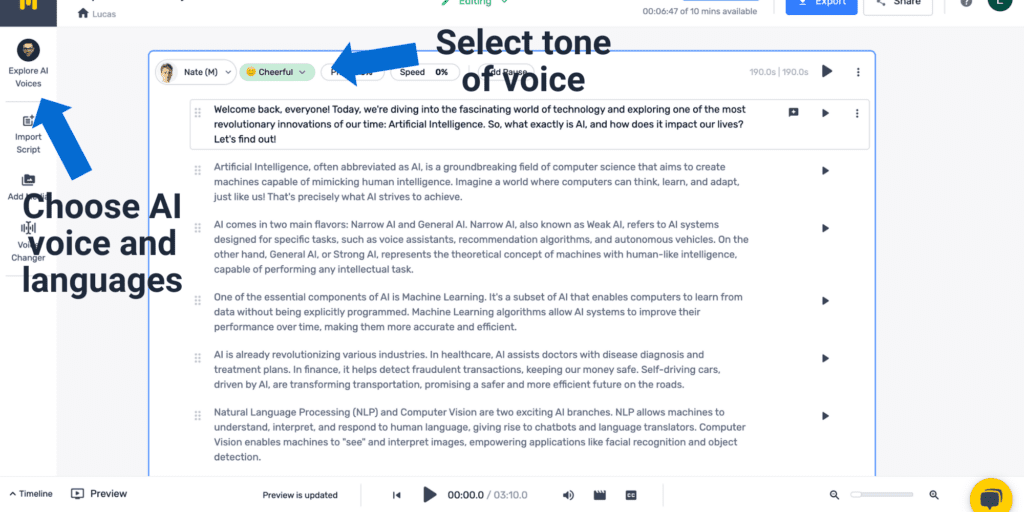 Murf ai voice, language, and tone of voice