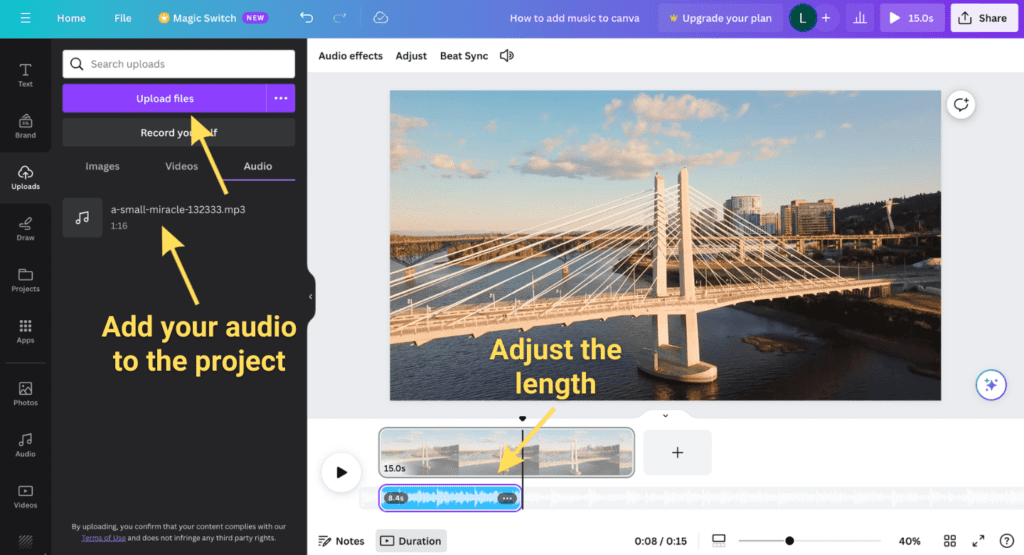 Canva add audio file