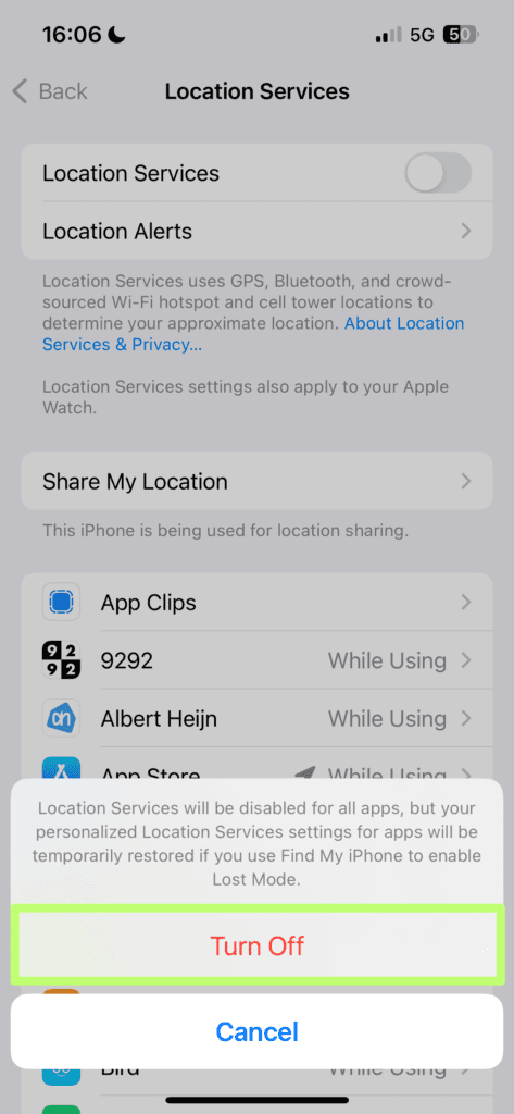 how to turn off location on iphone-5